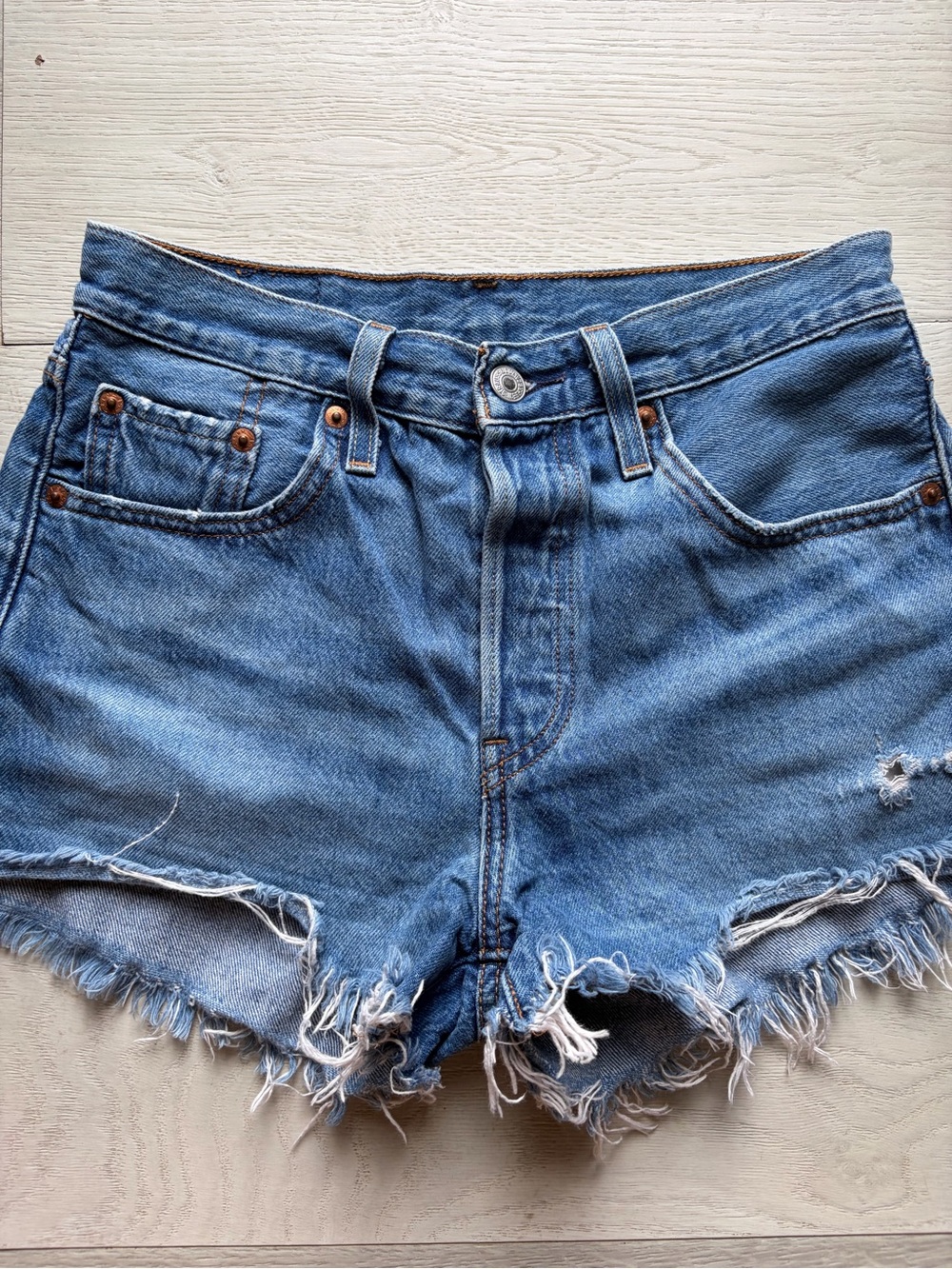 Levi's Distressed Light Blue Cutoff Denim Shorts